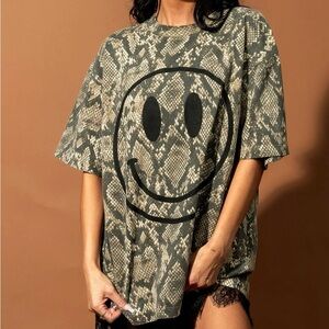 Dressed in LALA Snake Print Tee with Smiley Face